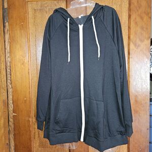 ROSRISS Womens 14w 1x Black White ZipUp Hoodie Long Sleeve Drawstring Hooded New